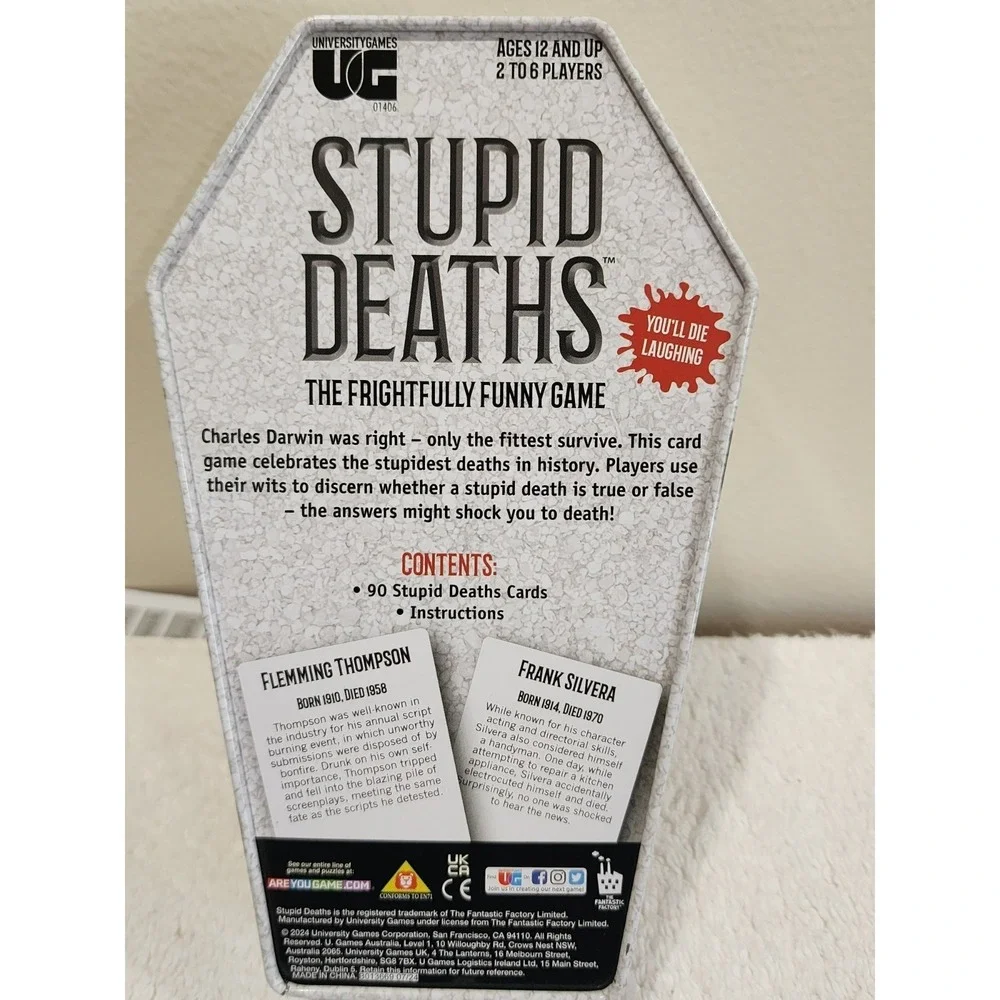 Stupid Deaths Card Game Tin University Games Funny Trivia Party Game Horror